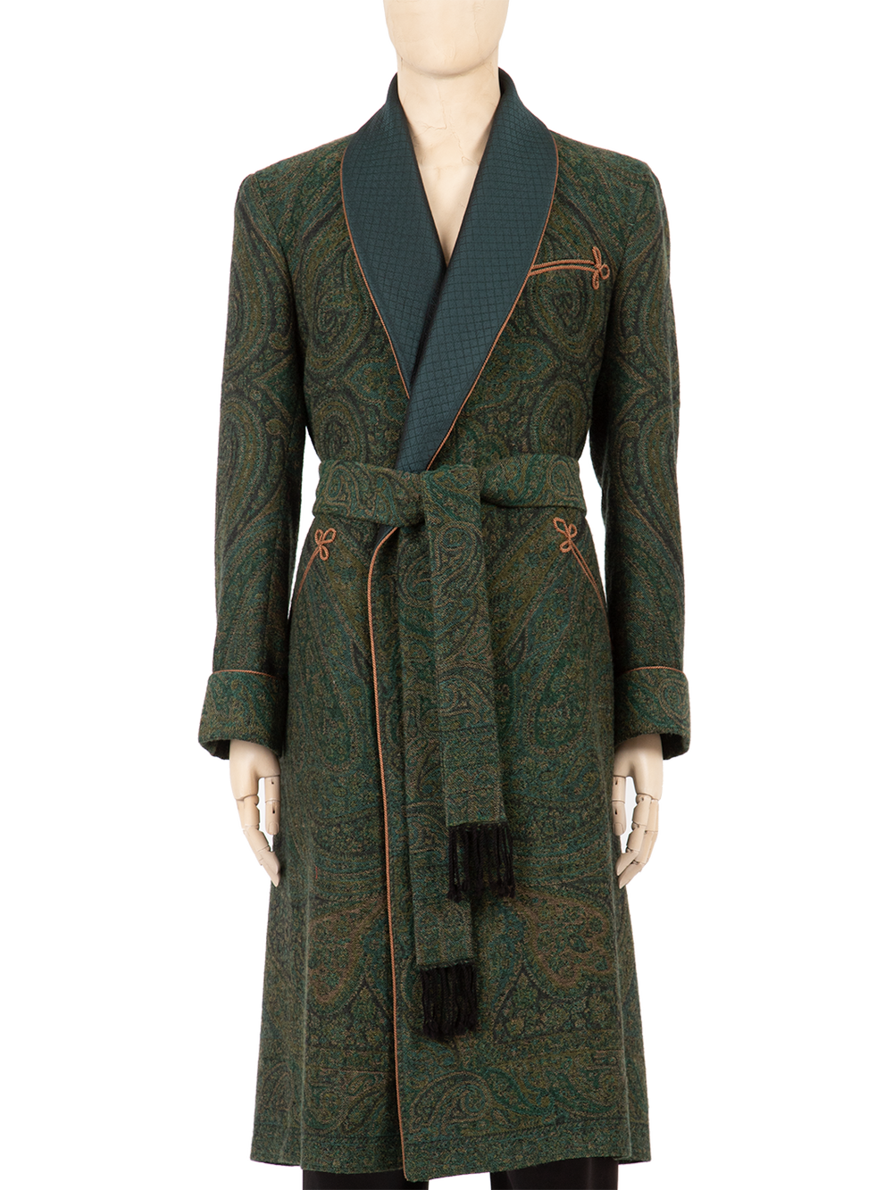Forest Green Paisley Wool Jacquard Fully Silk Lined Dressing Gown